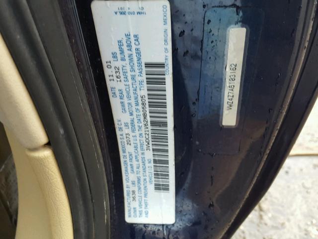 3VWDC21V62M805805 - 2002 VOLKSWAGEN CABRIO GLX 蓝色 照片 10