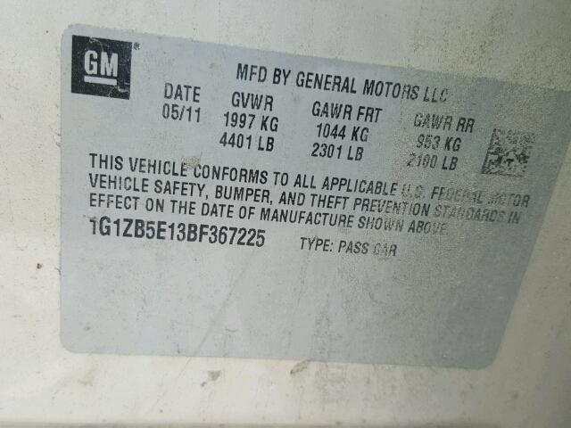 1G1ZB5E13BF367225 - 2011 CHEVROLET MALIBU LS Bej foto 10