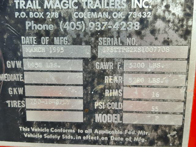 175TTPG2XS1007708 - 1995 UTILITY TRAILER RED photo 10