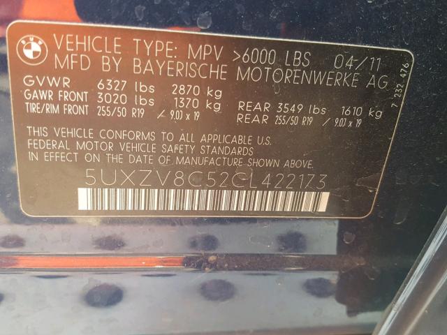 5UXZV8C52CL422173 - 2012 BMW X5 XDRIVE5 BLUE photo 10