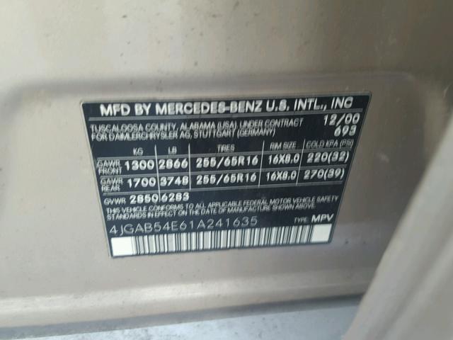 4JGAB54E61A241635 - 2001 MERCEDES-BENZ ML 320 GOLD photo 10