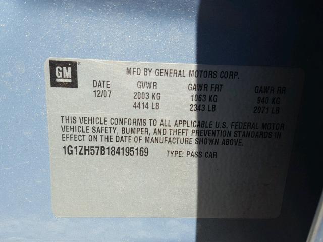 1G1ZH57B184195169 - 2008 CHEVROLET MALIBU 1LT 蓝色 照片 10