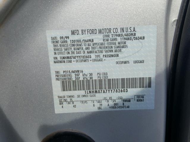 1LNHM87A7YY782603 - 2000 LINCOLN LS ვერცხლისფერი ფოტო 10