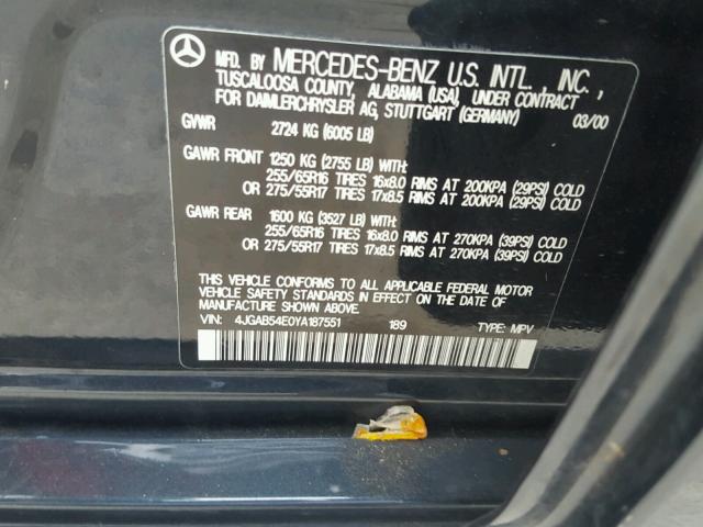 4JGAB54E0YA187551 - 2000 MERCEDES-BENZ ML 320 GRAY photo 10