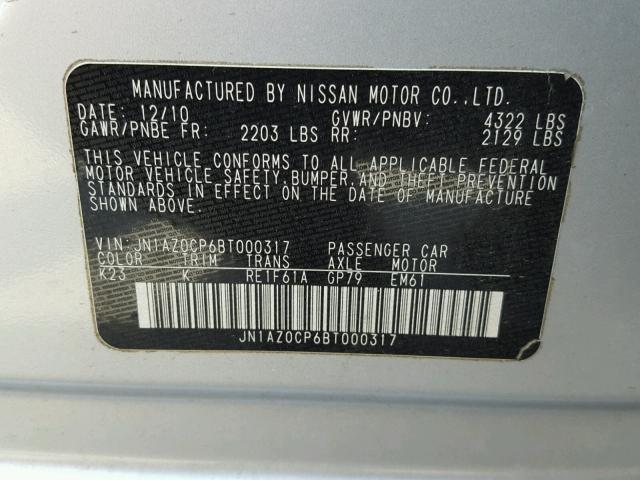 JN1AZ0CP6BT000317 - 2011 NISSAN LEAF SV SILVER photo 10