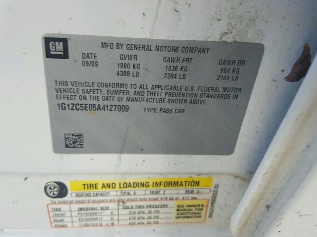 1G1ZC5E05A4127009 - 2010 CHEVROLET MALIBU 1LT 白色 照片 10