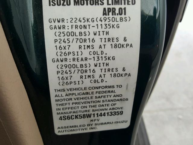 4S6CK58W114413359 - 2001 HONDA PASSPORT E GREEN photo 10