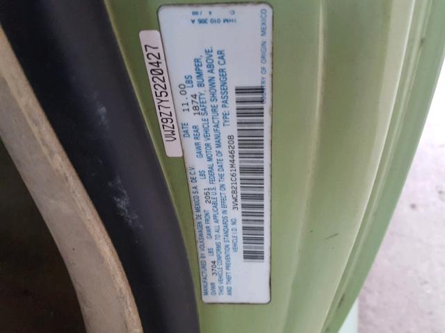 3VWCB21C61M446208 - 2001 VOLKSWAGEN NEW BEETLE 绿色 照片 10
