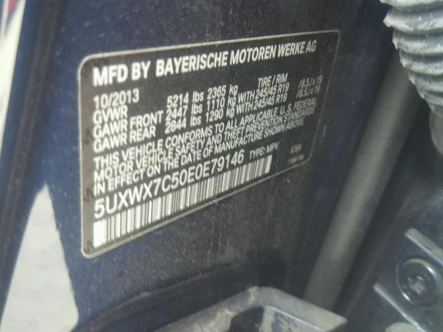 5UXWX7C50E0E79146 - 2014 BMW X3 XDRIVE3 BLUE photo 10