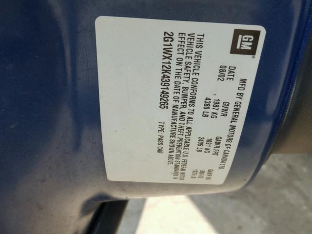 2G1WX12K439149265 - 2003 CHEVROLET MONTE CARL ლურჯი ფოტო 10