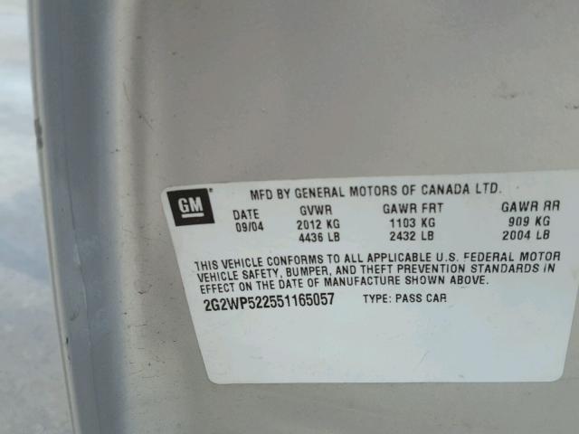 2G2WP522551165057 - 2005 PONTIAC GRAND PRIX SILVER photo 10