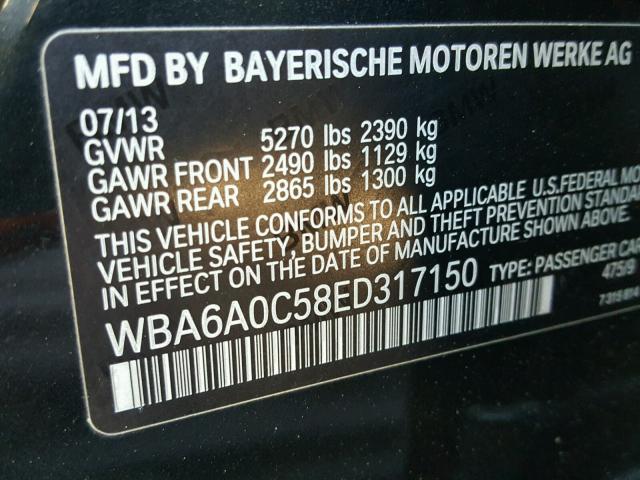 WBA6A0C58ED317150 - 2014 BMW 640 I BLACK photo 10