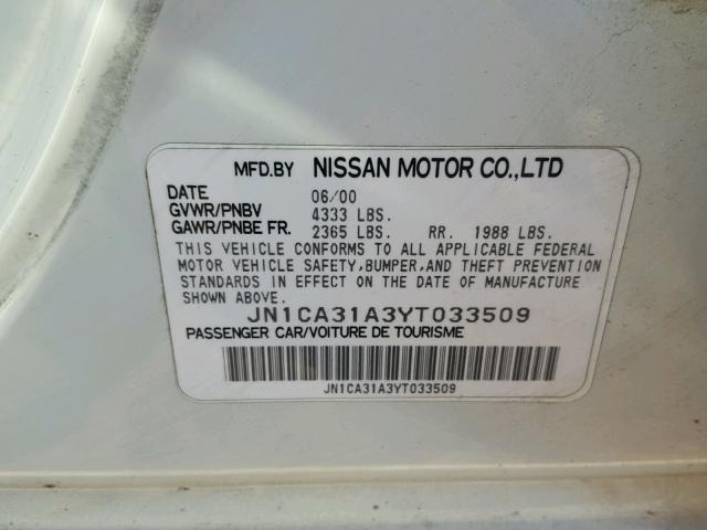 JN1CA31A3YT033509 - 2000 NISSAN MAXIMA WHITE photo 10