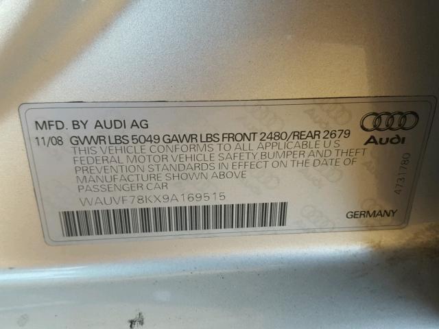 WAUVF78KX9A169515 - 2009 AUDI A4 2.0T AV SILVER photo 10