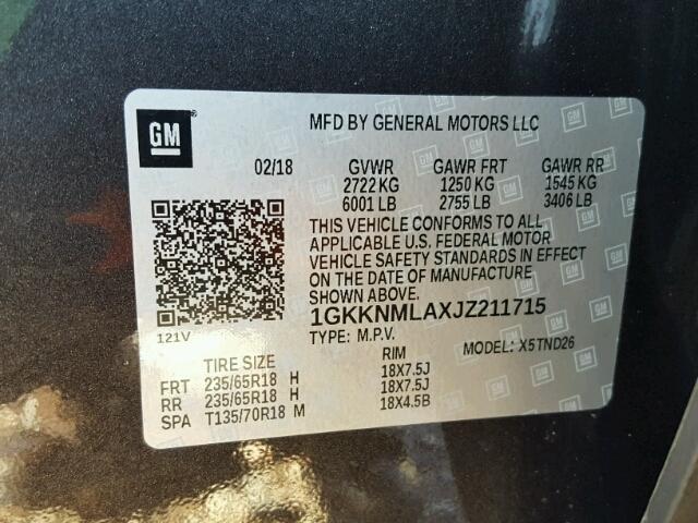 1GKKNMLAXJZ211715 - 2018 GMC ACADIA SLT 灰色 照片 10