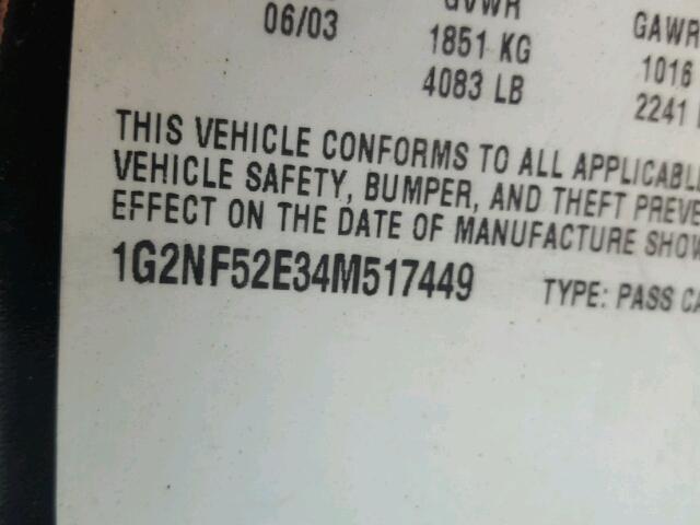 1G2NF52E34M517449 - 2004 PONTIAC GRAND AM S Qara foto 10