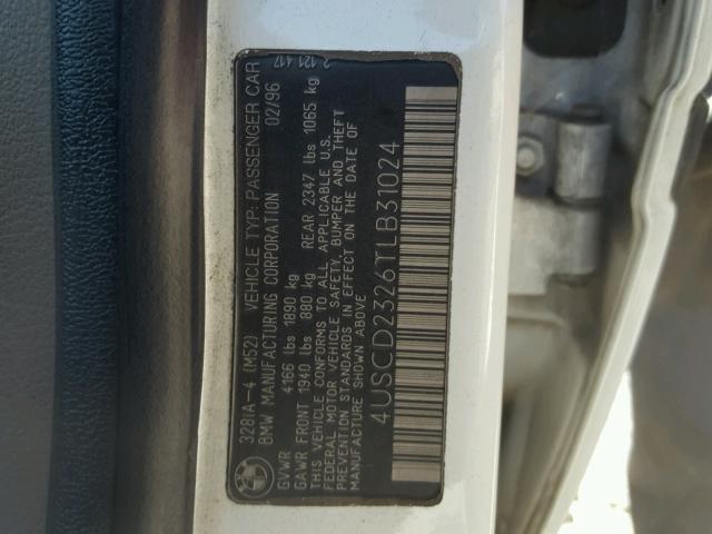 4USCD2326TLB31024 - 1996 BMW 328 I AUTO WHITE photo 10