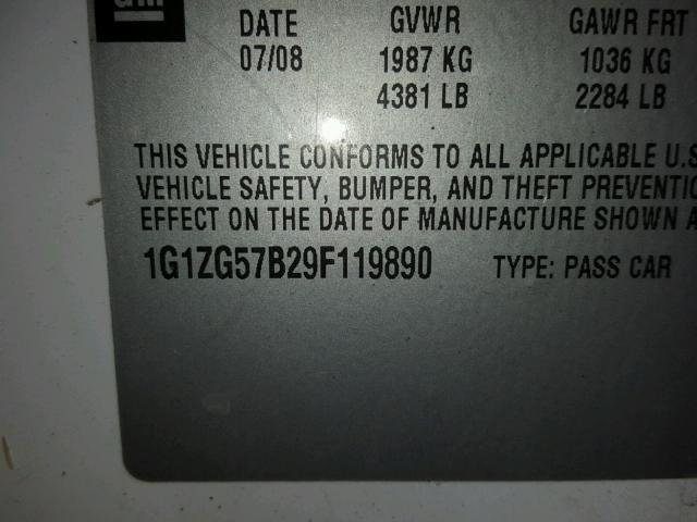 1G1ZG57B29F119890 - 2009 CHEVROLET MALIBU LS WHITE photo 10