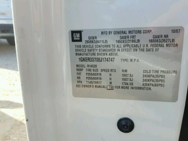 1GKER33708J174747 - 2008 GMC ACADIA SLT თეთრი ფოტო 10
