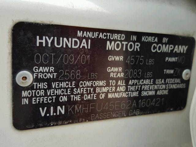 KMHFU45E62A160421 - 2002 HYUNDAI XG 350 CREAM photo 10