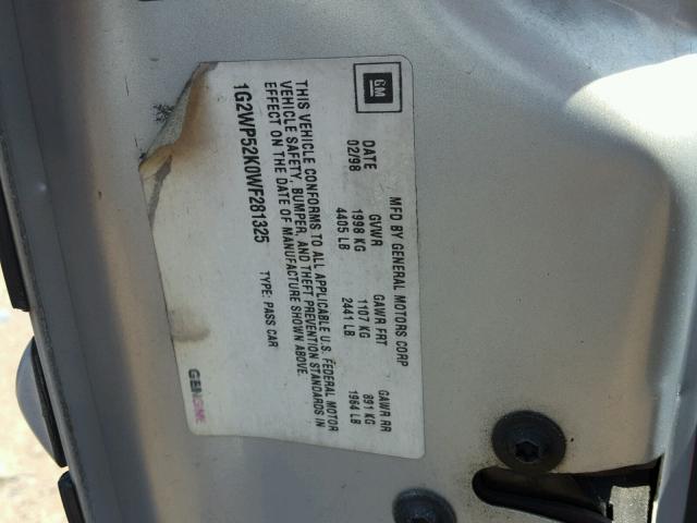 1G2WP52K0WF281325 - 1998 PONTIAC GRAND PRIX Сріблястий фото 10