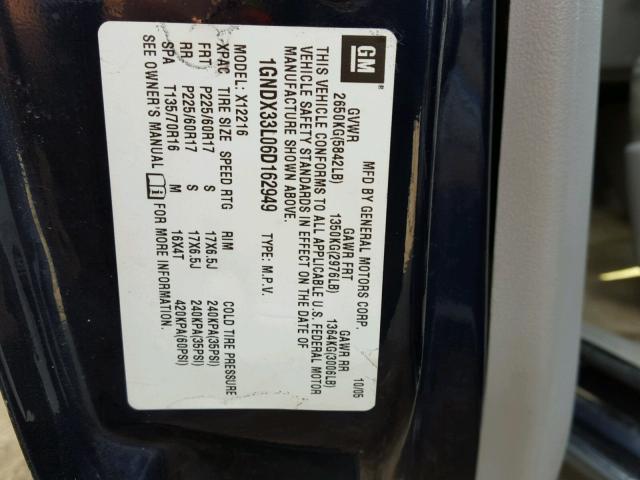 1GNDX33L06D162949 - 2006 CHEVROLET UPLANDER L 蓝色 照片 10