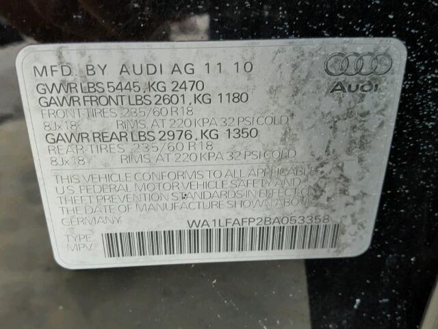 WA1LFAFP2BA053358 - 2011 AUDI Q5 PREMIUM BLACK photo 10