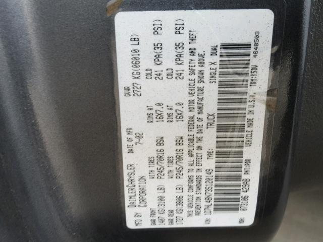 1D7HL48N73S120149 - 2003 DODGE DAKOTA QUA CHARCOAL photo 10