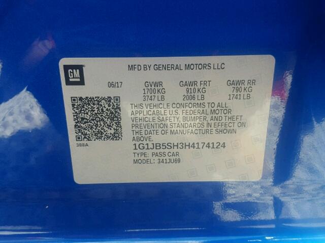 1G1JB5SH3H4174124 - 2017 CHEVROLET SONIC LS 蓝色 照片 10