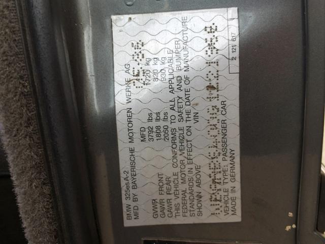 WBAAB6400G1221966 - 1986 BMW 325ES GRAY photo 10