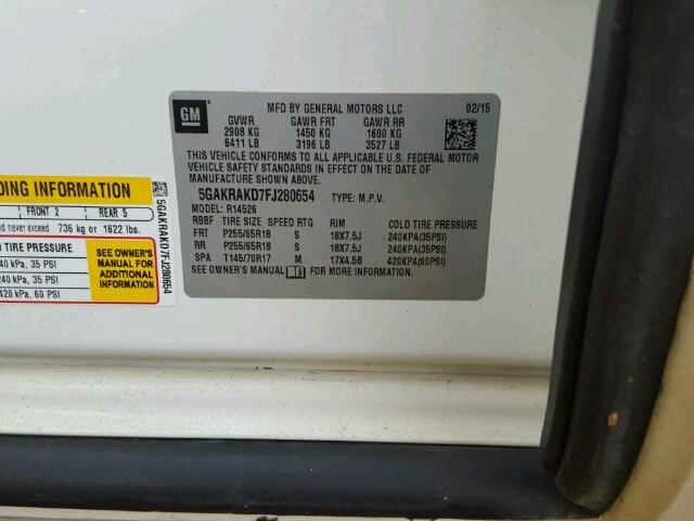 5GAKRAKD7FJ280654 - 2015 BUICK ENCLAVE Ağ foto 10