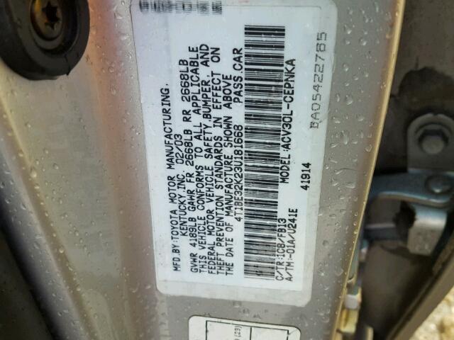 4T1BE32K23U181668 - 2003 TOYOTA CAMRY LE SILVER photo 10