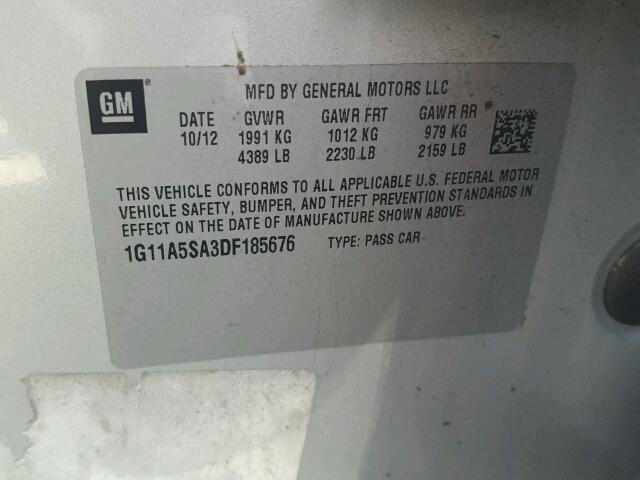 1G11A5SA3DF185676 - 2013 CHEVROLET MALIBU LS SILVER photo 10