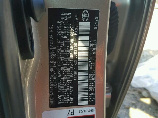 4T1BF1FKXFU083200 - 2015 TOYOTA CAMRY LE 金色 照片 10