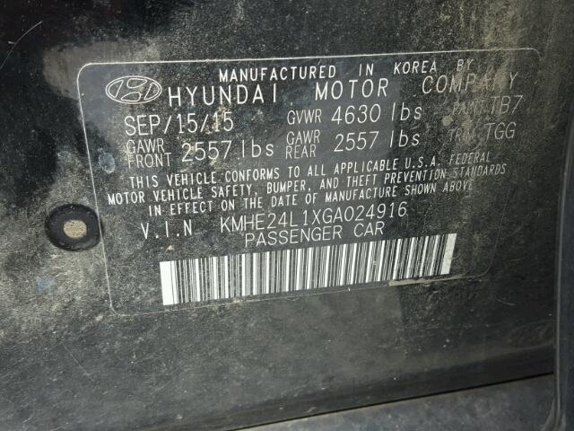 KMHE24L1XGA024916 - 2016 HYUNDAI SONATA BLACK photo 10