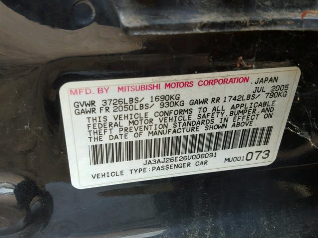 JA3AJ26E26U006091 - 2006 MITSUBISHI LANCER ES BLACK photo 10