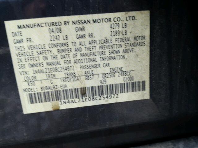 1N4AL21E08C254972 - 2008 NISSAN ALTIMA 2.5 GRAY photo 10