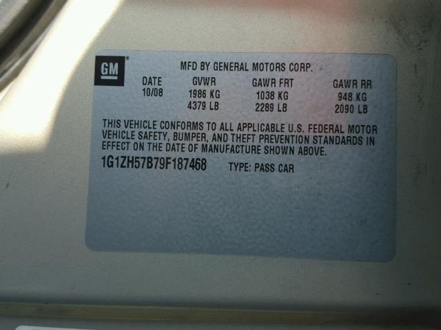 1G1ZH57B79F187468 - 2009 CHEVROLET MALIBU 1LT 金色 照片 10