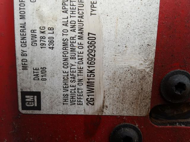2G1WM15K169293607 - 2006 CHEVROLET MONTE CARL 红色 照片 10