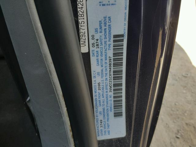 3VWCC21CXYM498397 - 2000 VOLKSWAGEN NEW BEETLE ლურჯი ფოტო 10