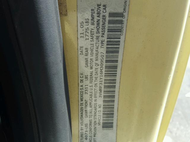 3VWRF31Y16M309507 - 2006 VOLKSWAGEN NEW BEETLE ყვითელი ფოტო 10