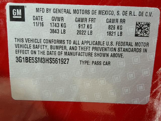 3G1BE5SM3HS561927 - 2017 CHEVROLET CRUZE LT RED photo 10