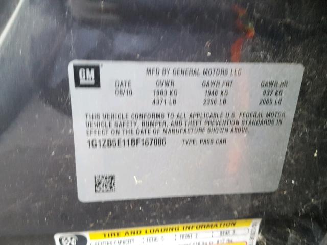 1G1ZB5E11BF167086 - 2011 CHEVROLET MALIBU LS Графитовый фото 10