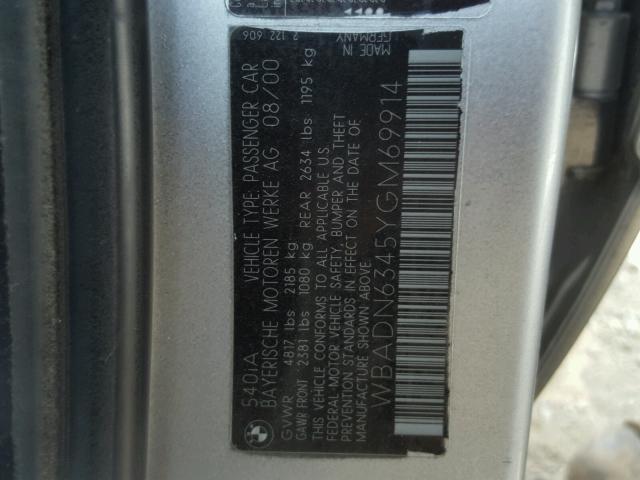 WBADN6345YGM69914 - 2000 BMW 540 I AUTO SILVER photo 10