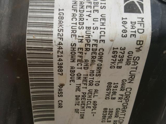 1G8AK52F44Z143087 - 2004 SATURN ION LEVEL 黑色 照片 10