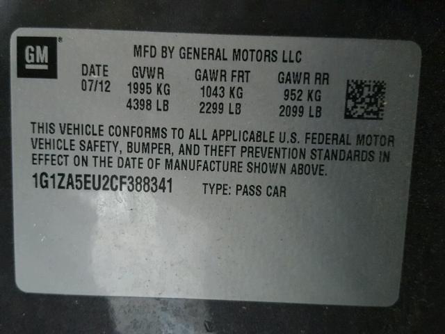 1G1ZA5EU2CF388341 - 2012 CHEVROLET MALIBU LS Boz foto 10