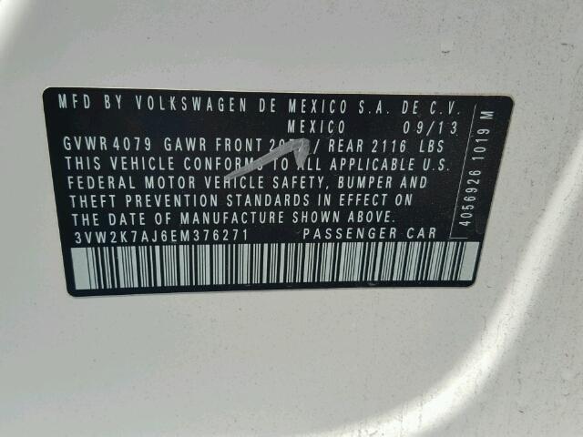 3VW2K7AJ6EM376271 - 2014 VOLKSWAGEN JETTA BASE WHITE photo 10