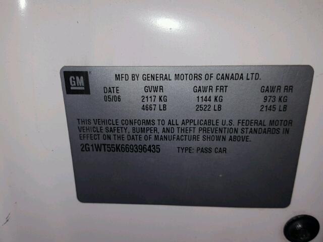 2G1WT55K669396435 - 2006 CHEVROLET IMPALA 白色 照片 10