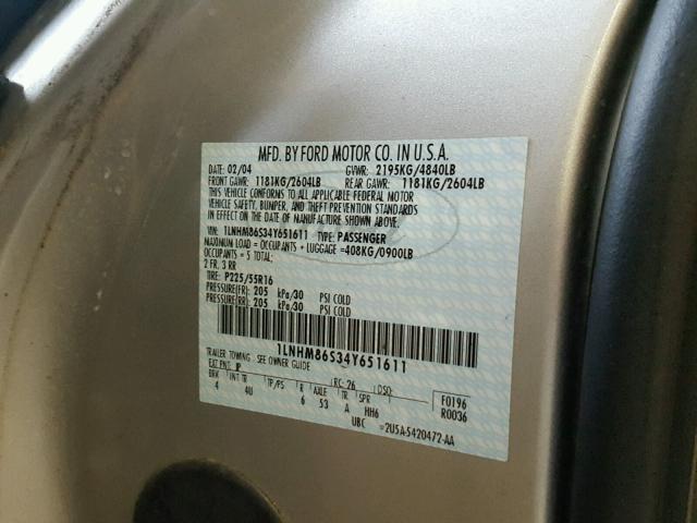 1LNHM86S34Y651611 - 2004 LINCOLN LS 银色 照片 10