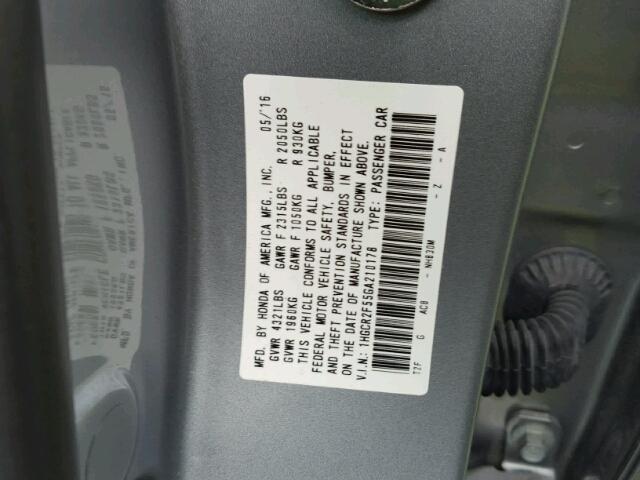 1HGCR2F55GA210178 - 2016 HONDA ACCORD SILVER photo 10